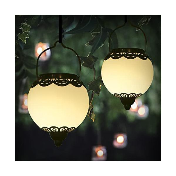 Lanterna Solare Da Appendere All'aperto, 2 Pezzi Palla Lanterna Solare IP65 Impermeabile, Bonsery Lampade Solari Giardino Sentiero Balcone Veranda Decorazione Muro Originale-image