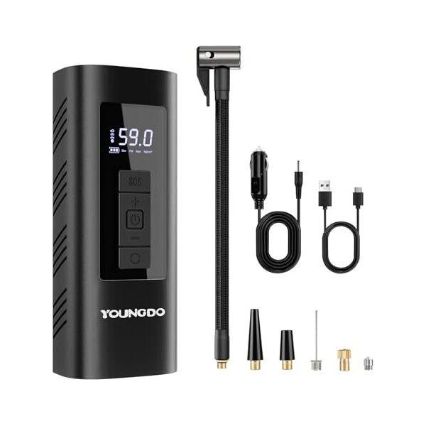 Youngdo Pompa Elettrica Per Bicicletta 150 Psi, Aria 6000 Mah, Tutte Le Valvole, Batteria Compressore Bicicletta, Moto, Palle-image