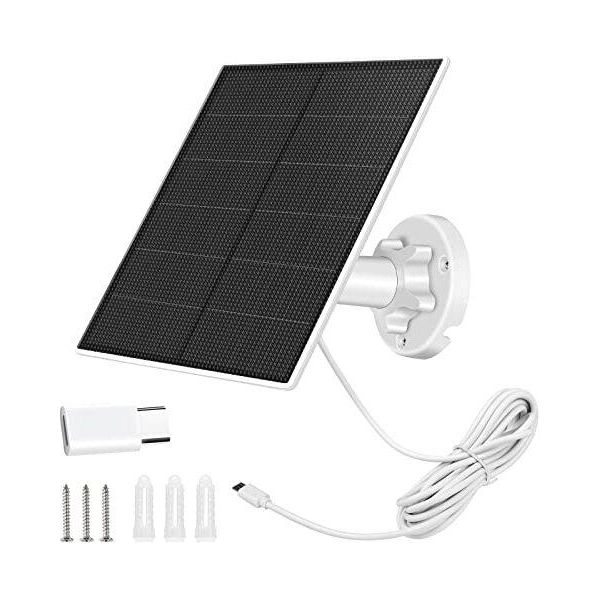 Pannello Solare Per Telecamera Di Sicurezza, 5W Usb Dc 5V Telecamera Di Sicurezza, Micro Usb E USB-C Pannello Solare Connettore, IP65 Impermeabile Fotocamera Caricabatterie Solare Con-image