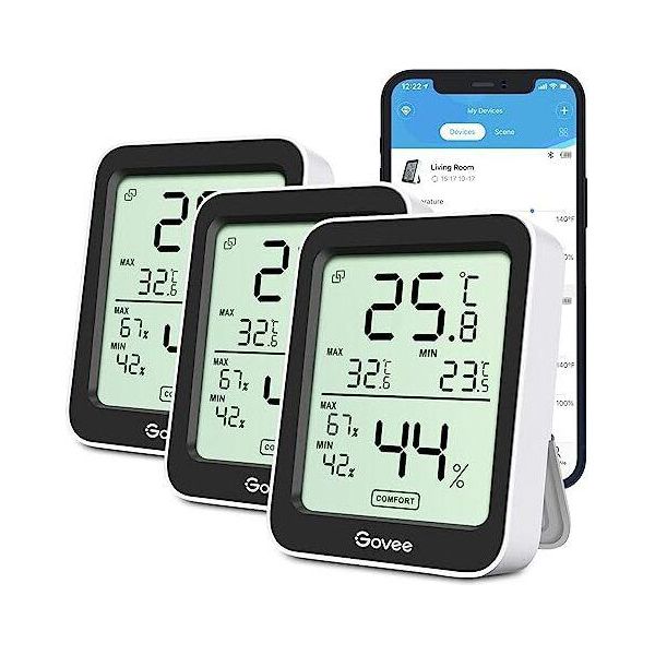 Igrometro Termometro Govee, Mini Igrometro Digitale Lcd Allarme Di Notifica Per Interni, App Per La Temperatura Precisa, Conservazione Dei Dati Cantina Per Vini Di Serra (3-image