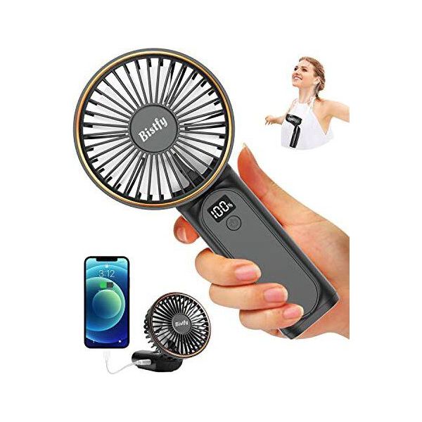 Ventilatore A Mano Portatile, Mini Ventilatore Con Batteria Da 5200 Mah Ricaricabile, Potente Ventilatore Tascabile Pieghevole Silenzioso A 6 Velocità, Ventilatore Da Collo Con-image