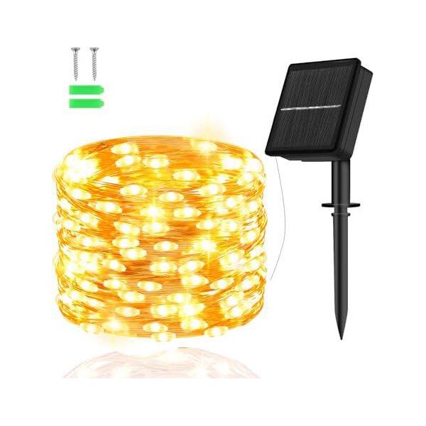 Luci Da Esterno Solarfee, 5 M 50 Led Filo Di Rame 8 Modalità Timer IP65 Resistente Alle Intemperie Cortile, Albero Di Natale, Giardino, Camera Da Letto, Balcone, Cancello-image