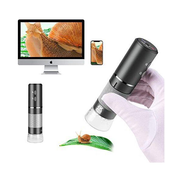 Microscopio Digitale 4K Wifi Fotocamera Iphone Android Phone Windows Mac Pc, 3840 X 2160P Microscopio Portatile Senza Fili, Bambini Adulti Portatile, Grigio-image
