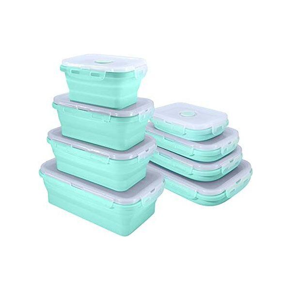Coperchio Del Contenitore Pieghevole Per Alimenti Bj, Ciotola Pieghevole In 4 Pezzi, Contenitore Per Il Pranzo Da Campeggio, Contenitore In Silicone, Senza Bpa, Microonde, Congelatore, Forno A Microonde-image