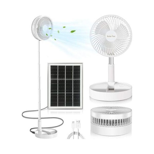 Ventilatore Portatile Da Tavolo Silenzioso, Ventilatore A Batteria E A Energia Solare Da 8", Ventilatore Da Tavolo Usb Pieghevole Con Batteria Da 5200 Mah, Regolabile In Altezza"-image