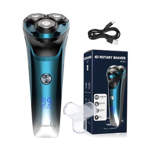 Rasoio Elettrico Da Uomo, Rasoio Da Uomo IPX7 Wet & Dry, Regolabarba, USB-C, 120 Minuti Di Autonomia (Blu)-image