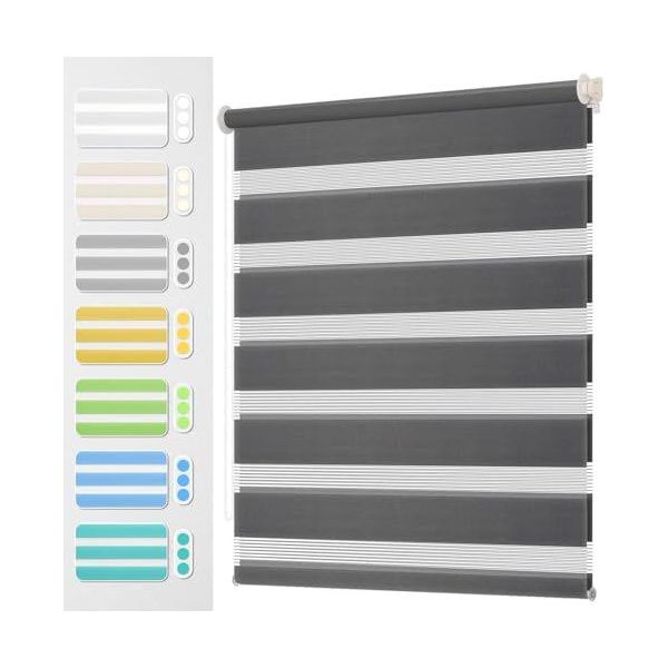 Tenda Oscurante Portatile 30 X 340 Cm Finestra Per Tetto Protezione Solare Morsetto Rulli Finestre Francesi Finestra Trapano, Grigio Scuro-image