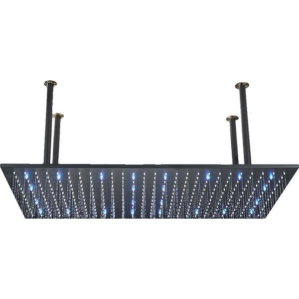 Soffione Doccia A Pioggia, Montaggio A Soffitto, Tappetino Led Nero-image