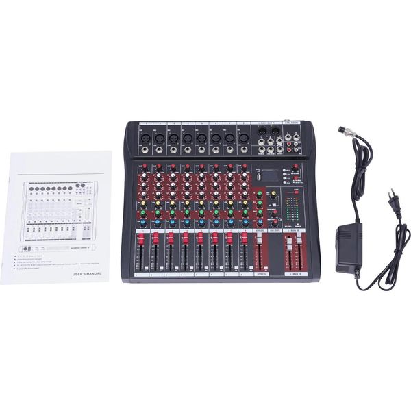 Mixer Audio - Console Mixer A 8 Canali - Bluetooth, Audio Usb, Registrazione Pc, Ingressi Microfonici Xlr, Alimentatore Ue, Funzionamento Ca - Nero-image