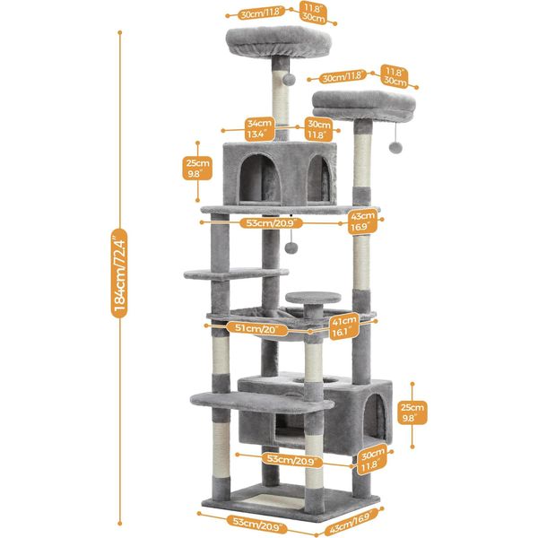 Torre Per Gatti, Design A Più Piani, Amaca Accogliente, AMT0204GY, Xl-image