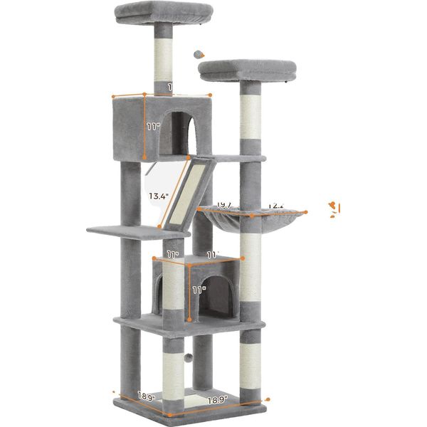 Torre Per Gatti, Design A Più Piani, Amaca Accogliente, AMT0239GY, Xl-image
