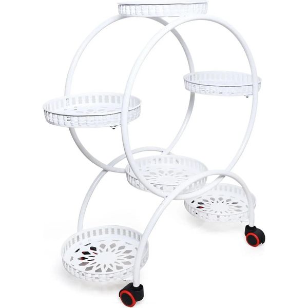 Supporto Per Piante, Design A 4 Livelli, Portatile Con Ruote, Bianco-image