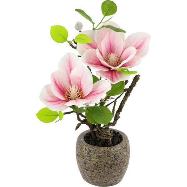 Kunstblume I.Ge.A. "Magnolie Im Topf", Rosa, B:14Cm H:33Cm L:16Cm, Polyester, Kunstpflanzen, KüNstlich Wie Echt Deko Blume Zimmerpflanze Baum Klein MagnolienblüTen-image
