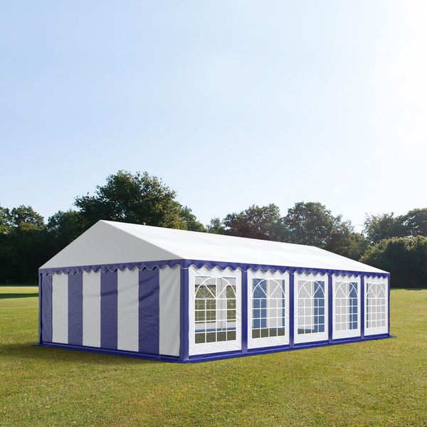 Toolport Tendone Per Feste 5X10 M Pvc Blu-Bianco 100% Impermeabile Tendone Da Esterno Tenda Party-image