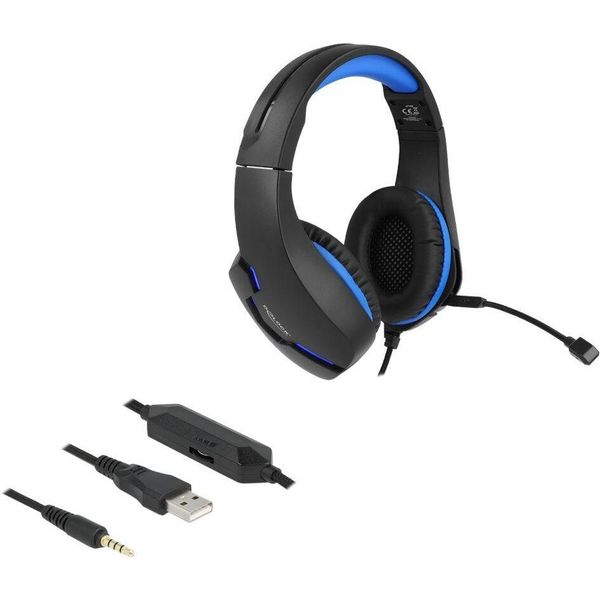 Delock - Headset - OhrumschließEnd - Kabelgebunden - 3,5 Mm Stecker - Schwarz, Blau (27182)-image