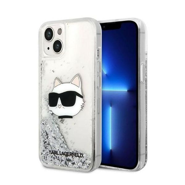 Karl Lagerfeld Klhcp14Mlnchcs Custodia Rigida Iphone 14 Plus / 15 Plus 6,7 Srebrny/Argento Glitter Choupette Head-image