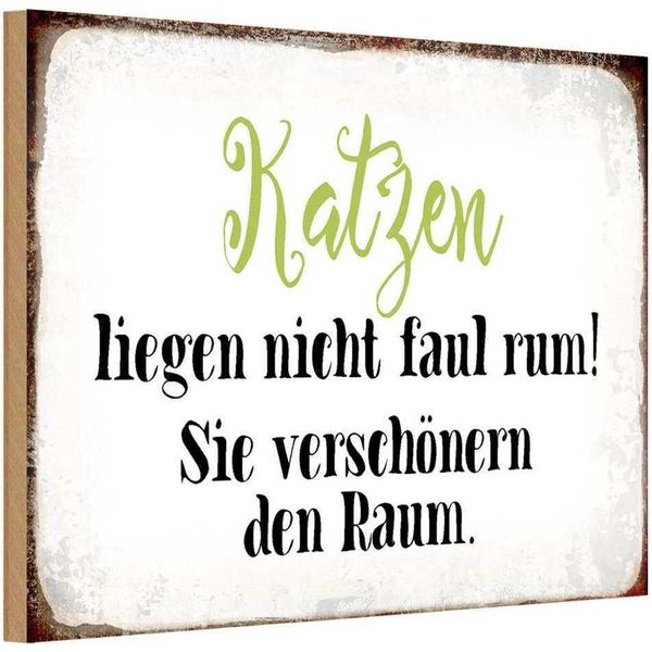 Vianmo Insegna In Legno 20X30 Cm Katzen Liegen Nicht Faul Rum-image