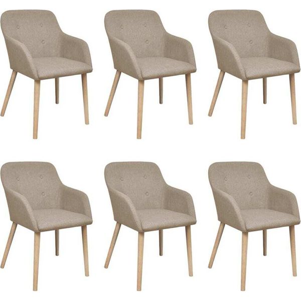 The Living Store Sedie Da Pranzo 6 Pz. Tessuto Beige E Legno Massiccio Di Quercia-image