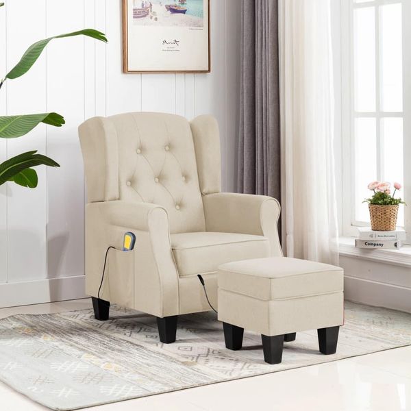 The Living Store Poltrona Massaggiante Con Sgabello In Tessuto Crema-image
