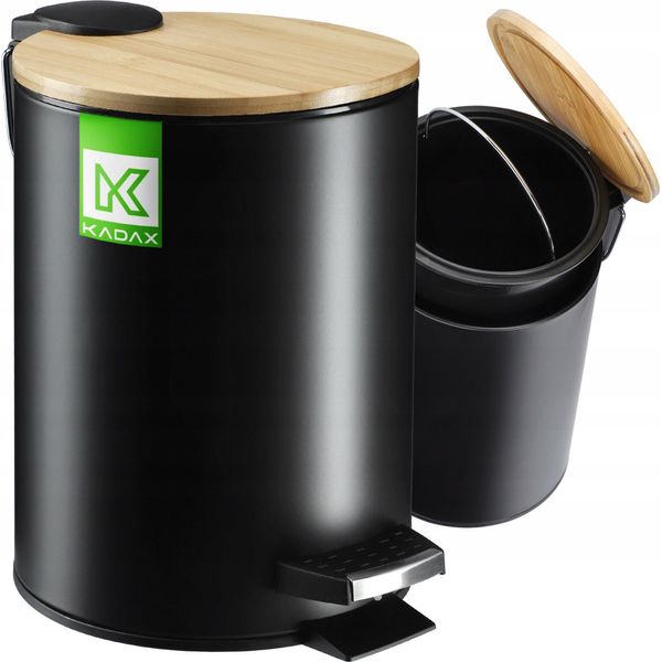 Cestino Per Bagno "Linter"" Di Kadax, Cestino Con Coperchio In Bambù, Cestino Per Bagno E Wc, Cestino Per Rifiuti, 3L, Nero"-image