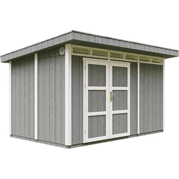 Capanno Da Giardino Di 8,7M² Con Pavimento E Piastrelle Bituminose - Capanno Da Giardino L412Xl279Xh239 Cm - Capanno Da Giardino Timbela M904A - Acciaio Caverna-image