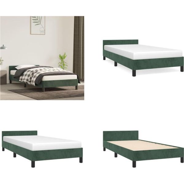 Vidaxl Struttura Letto Con Testiera Verde Scuro 90X200 Cm In Velluto - Struttura Letto Con Testiera - Struttura Letto Con Testiera - Struttura Letto - Letto Con Testiera-image