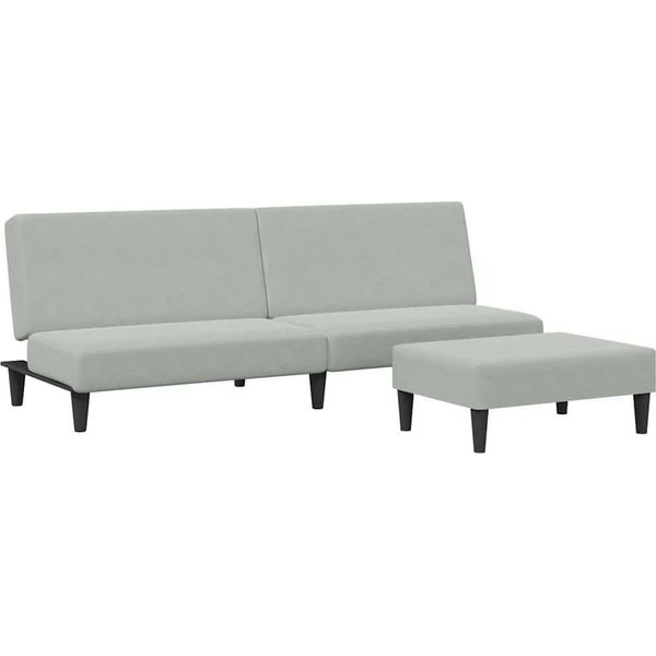 Vidaxl Divano Letto A 2 Posti Con Poggiapiedi In Velluto Grigio Chiaro-image