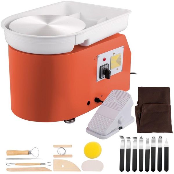 Macchina Per Ceramica 350 W 220 V - Tornio Elettrico 60 Db - Max. 300 Giri/Min - Giradischi 28 Cm - Lega Di Alluminio - Ceramica Fai Da Te - Arancione - 13,3 Kg-image
