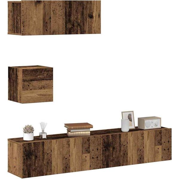 Maison Exclusive - Set Mobile Tv 4 Pz Montato A Parete Legno Antico In Truciolato-image