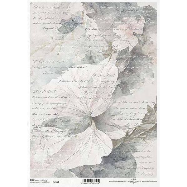 Itd Carta Di Riso Decoupage Carta Artigianale Tecnica Tovagliolo Di Carta Morbida, Fiori, Scritte R2156-image