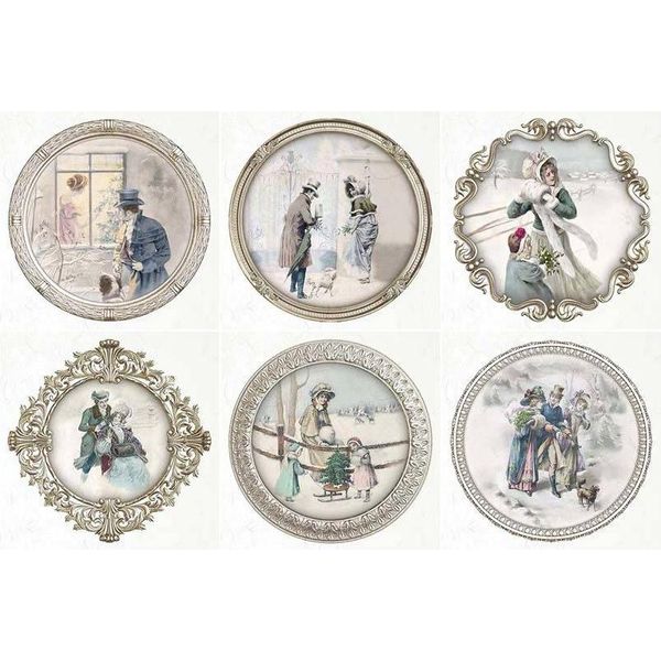 Itd Carta Di Riso Decoupage Set Carta Artigianale, Cornice Vintage Inverno RSM061-image