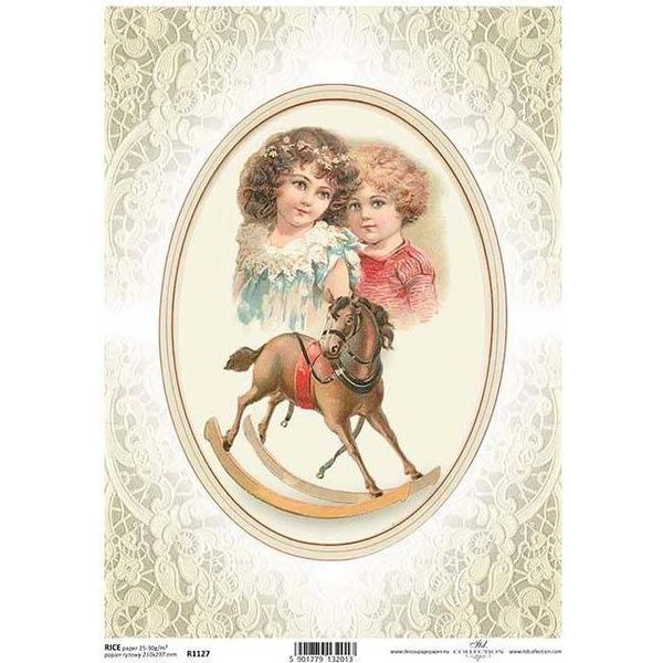 Itd Carta Di Riso Per Decoupage, Cavallo A Dondolo, Pizzo, Ovale Decorativo R1127-image