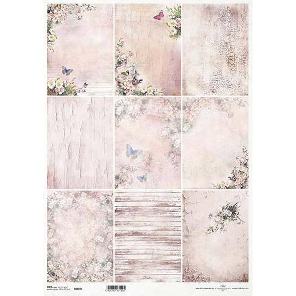 Itd Carta Di Riso Per Decoupage, A3 887L Uccelli, Fiori, Farfalle, Colore Peeling-image