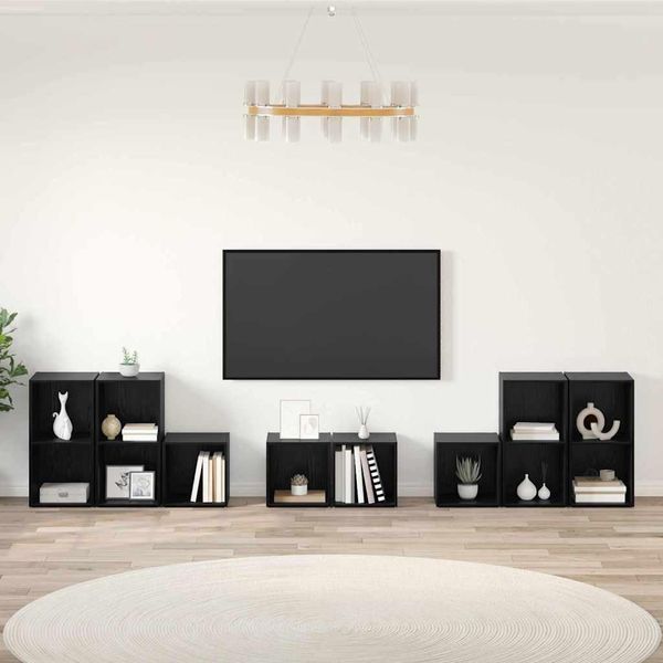 Maison Exclusive - Set Mobile Tv 8 Pezzi In Legno Effetto Rovere Nero-image