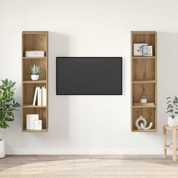 Maison Exclusive - Set Mobile Tv 2 Pezzi Marrone 37 X 37 X 142,5 Cm Materiale Ligneo-image