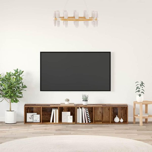 Maison Exclusive - Set Mobile Tv 2 Pezzi Legno Antico 37 X 35 X 107 Cm Materiale Ligneo-image