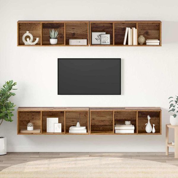 Maison Exclusive - Set Di Mobili Tv 4 Pezzi Legno Antico 37 X 37 X 107 Cm Materiale Ligneo-image