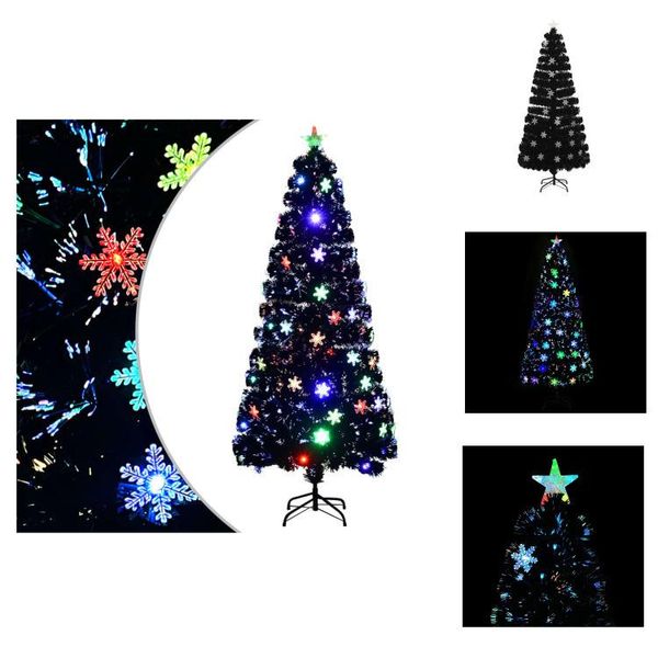 Vidaxl Albero Di Natale Con Fiocchi Di Neve Led Nero 180 Cm Fibra Ottica - Alberi Di Natale-image