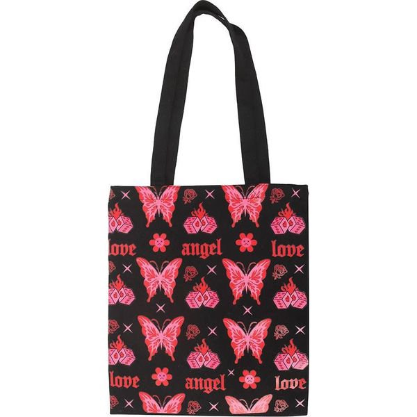 Something Different - Borsa A Tracolla, Farfalla, Tessuto Misto Poliestere-Cotone SD10518 (Taglia Unica) (Nero/Rosa)-image