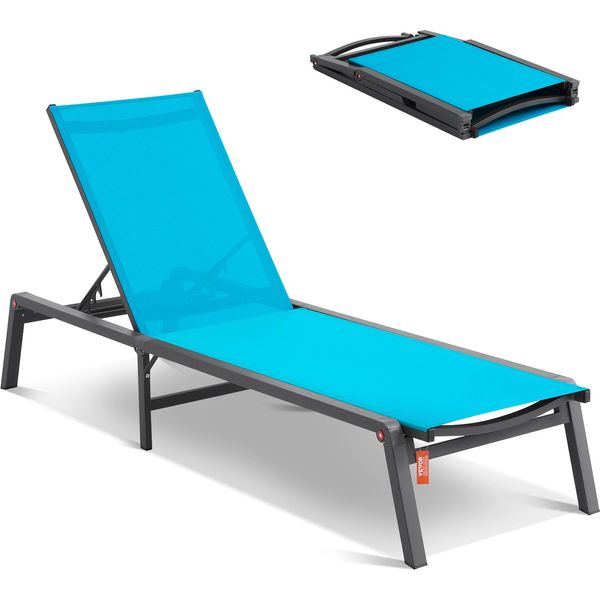 Poltrona Chaise Longue Per Esterni Vevor, Poltrona Da Giardino In Alluminio Con 5 Posizioni Regolabili, Poltrona Da Piscina Pieghevole Con Funzione Reclinabile E Lettino Prendisole Completamente Piatto-image