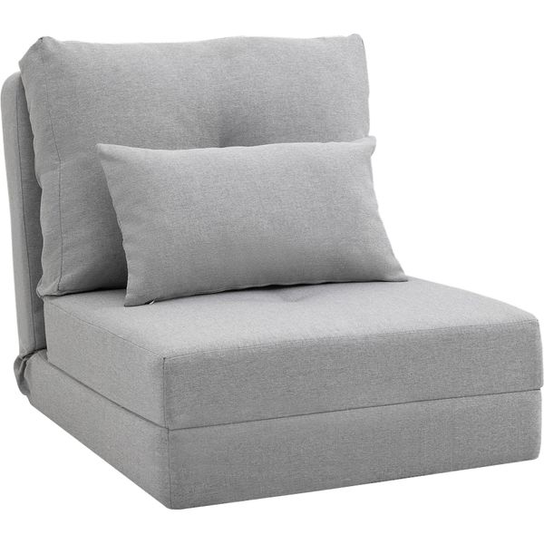 Homcom Poltrona Da Pavimento Letto Pieghevole 2 In 1 Con Schienale Regolabile Divano Da Pavimento Con Cuscini Decorativi, Cuscino Da Pavimento Per Soggiorno, Camera Da Letto, Lino, Grigio-image