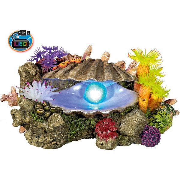 Ornamenti Acquatici "Muschel"" Con Piante Con Led 21,3 X 14,7 X 10,7 Cm"-image