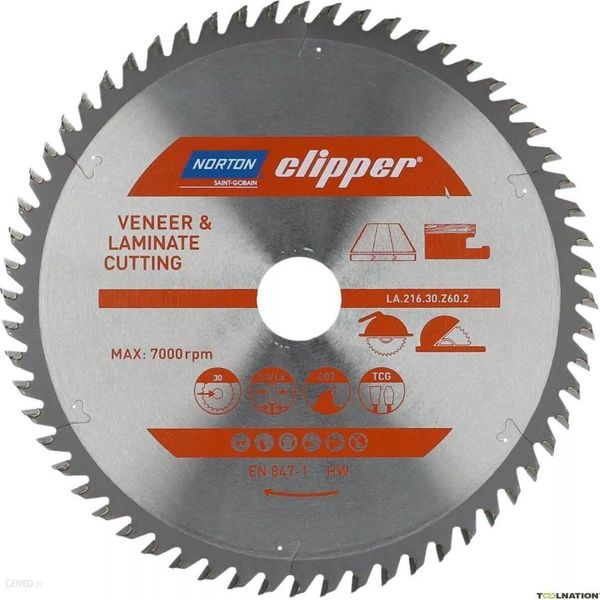 Lama Per Sega Circolare Norton Clipper In Laminato, Compensato, Rivestita, 225X30 60Z-image