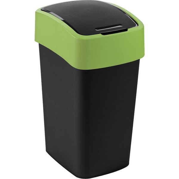Curver Flip Bin Cestino Per Rifiuti, Cestino, Cestino Per Carta, Plastica, 45 L, Nero Verde-image