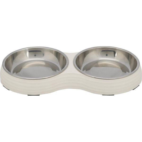 Set Di Ciotole, Melamina/Acciaio Inox 2 × 0,2 L/ø 13 Cm/27 × 3 × 14 Cm Bianco-image