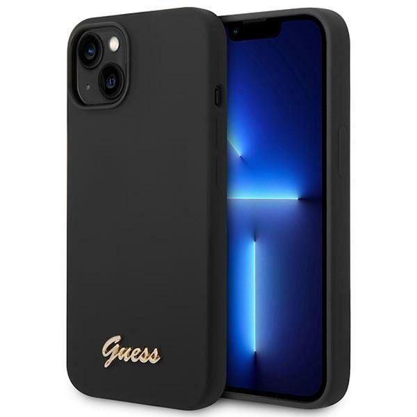 Guess Guhcp14Sslsmk Iphone 14 / 15 / 13 6.1 Czarny/Nero Custodia Rigida In Silicone Vintage Gold Logo-image