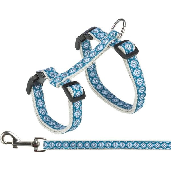 Trixie Pettorina Per Gatti Con Guinzaglio, 27-45 Cm/ 10 Mm, 1,2 M, Grigio/Blu-image