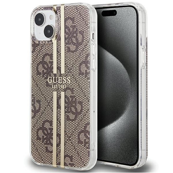 Guess Guhcp15Mh4Psegw Iphone 15 Plus / 14 Plus 6.7 BrąZowy/Brown Custodia Rigida Iml 4G Gold Stripe-image