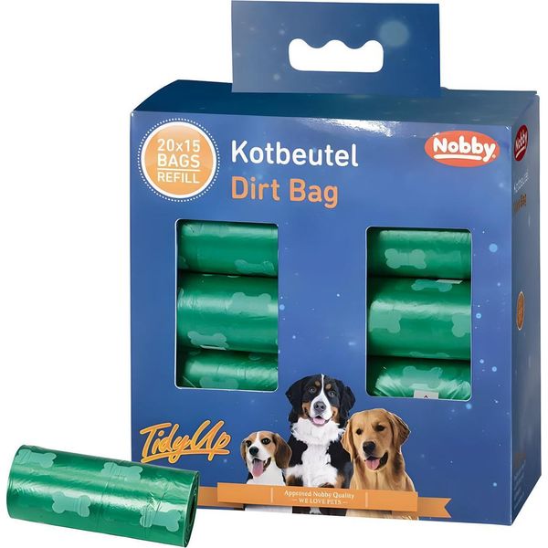 Nobby Tidyup Sacchetti Per La Cacca Con Stampa Ossea Confezione Verde 20 Rotoli Da 15 Sacchetti Ciascuno-image