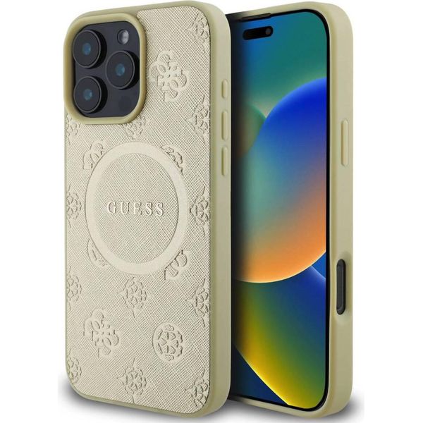 Guess Guhmp16Lpsapsmed Iphone 16 Pro6.3 ZłOty/Gold Custodia Rigida Saffiano Peony Classic Logo Magsafe-image